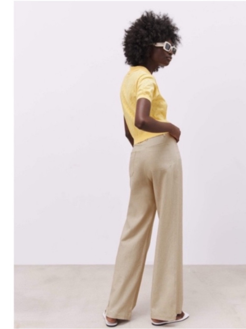 ZARA Womens Pointelle Knit Polo Yellow Size Medium - Picture 8 of 11